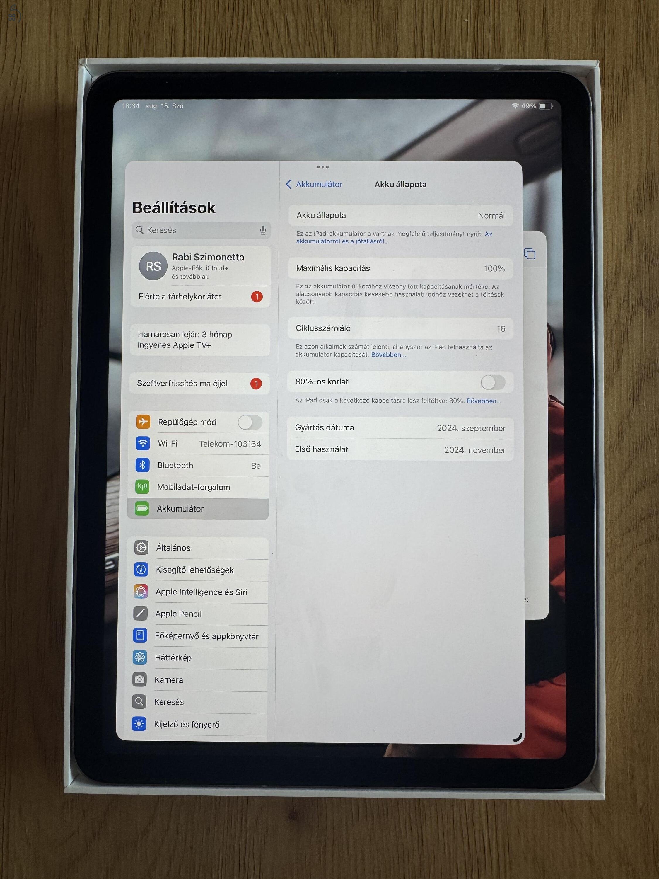 iPad Air 11-inch (M2) 256GB 100% Akkuállapot