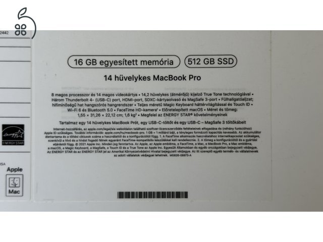 MacBook Pro 14″ M1 Pro 16 GB / 512 GB – karcmentes, teljes gyári csomag
