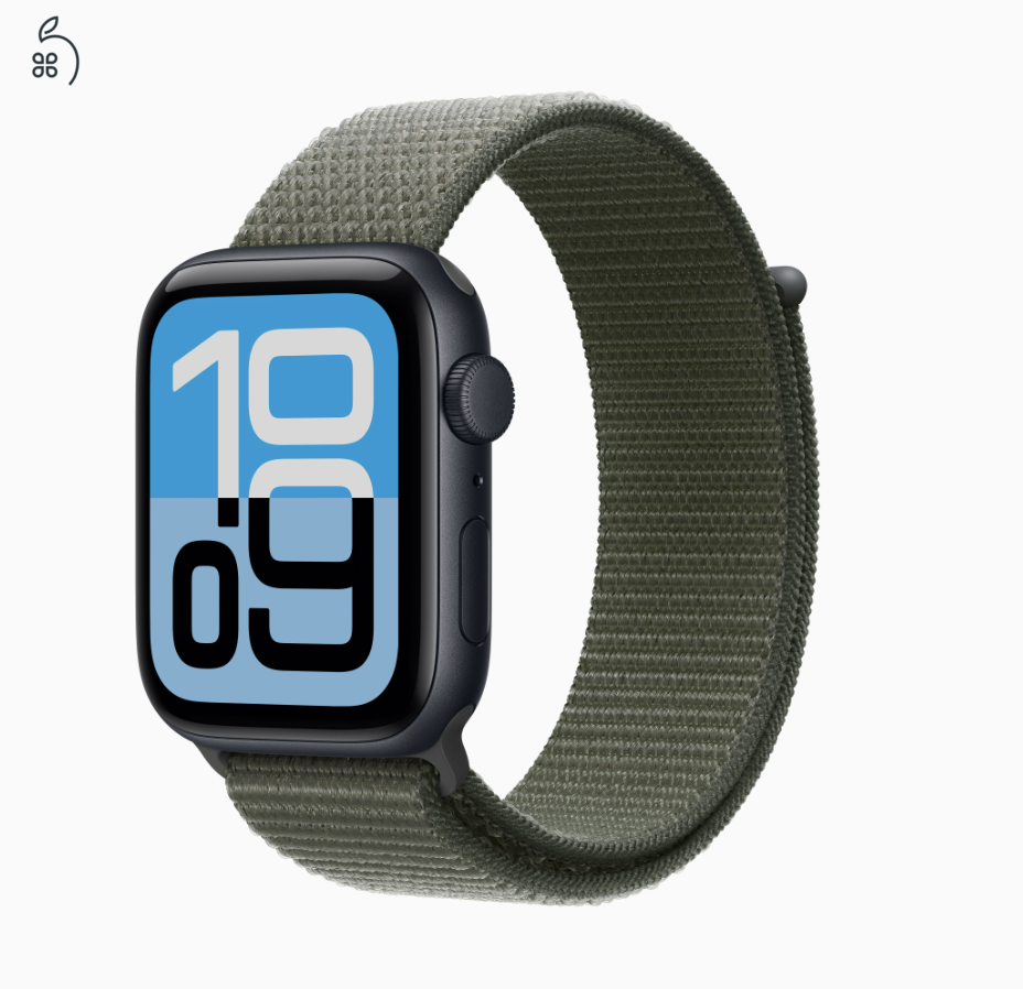 Apple Watch SE 2 GPS, 44 mm-es, éjfekete alumíniumtok, erdőzöld sportpánt