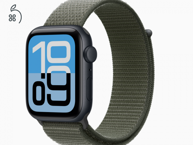 Apple Watch SE 2 GPS, 44 mm-es, éjfekete alumíniumtok, erdőzöld sportpánt