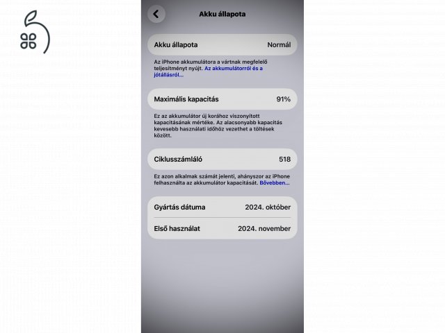 Apple iPhone 16 Pro 256 GB – karcmentes, 91% akku