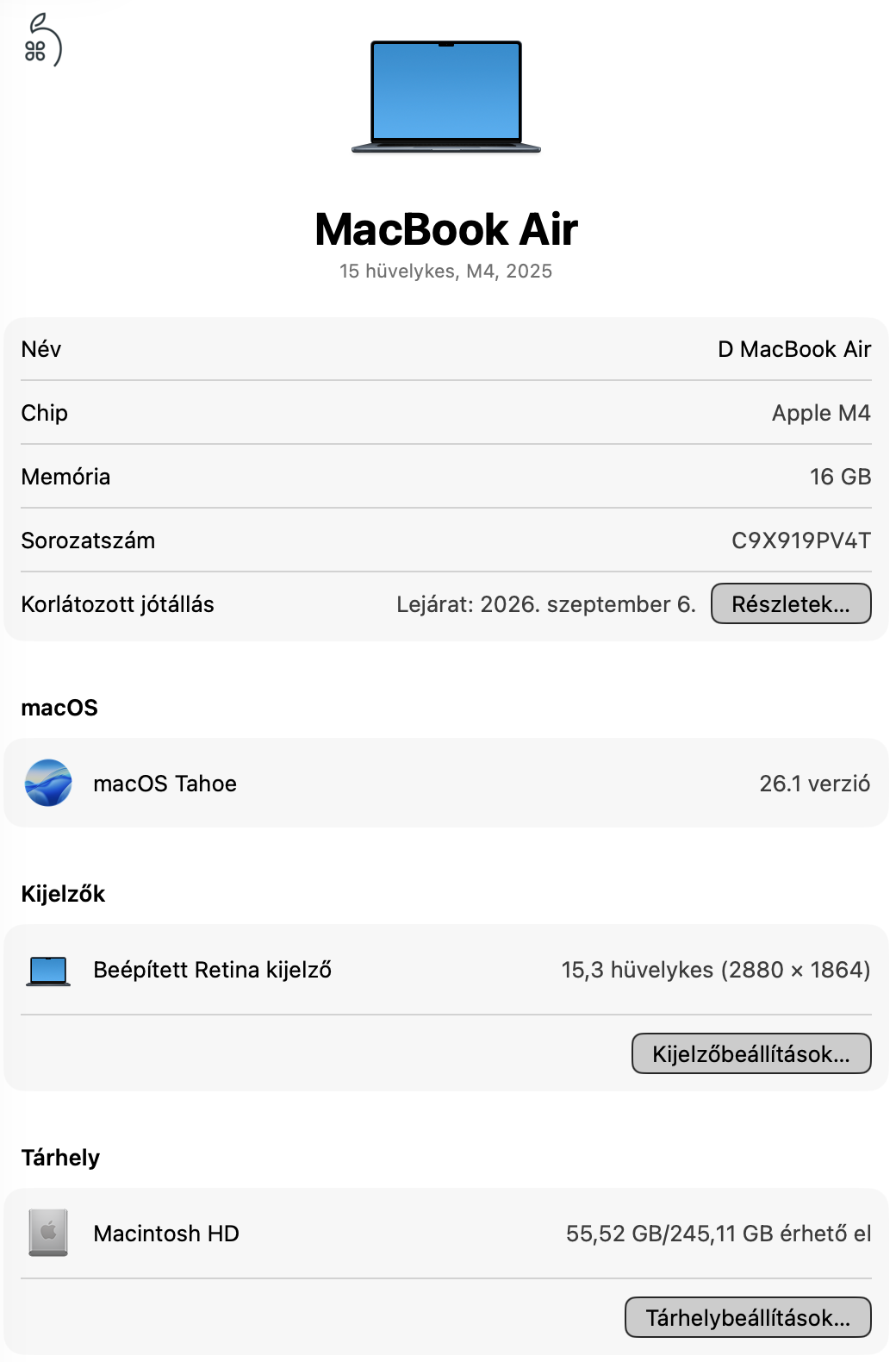 Macbook Air 2025 - 15” - M4 - 3 év balesetbiztosítással