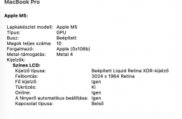 MacBook Pro 14” – Apple M5 – 24 GB RAM – 1 TB SSD – Újszerű állapot – 8 ciklus!