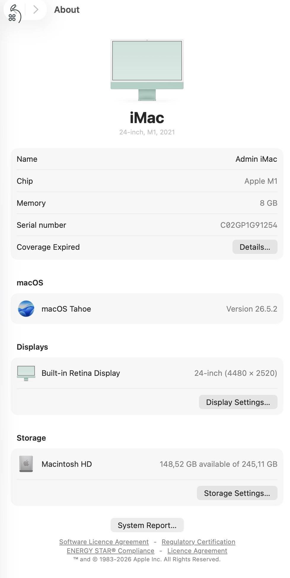 M1, 8GB, 256Gb kék újszerű állapotú iMac eladó