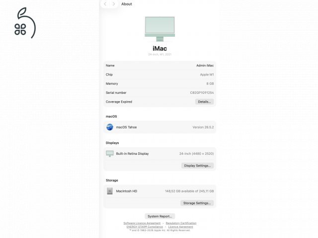 M1, 8GB, 256Gb kék újszerű állapotú iMac eladó