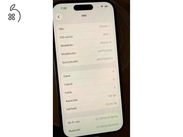 iPhone 15 128GB karcmentes kijelző 90% akku