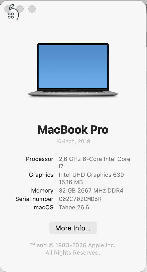MacBook Pro 16” (2019) – i7 / 32 GB RAM / 512 GB SSD / Touch Bar