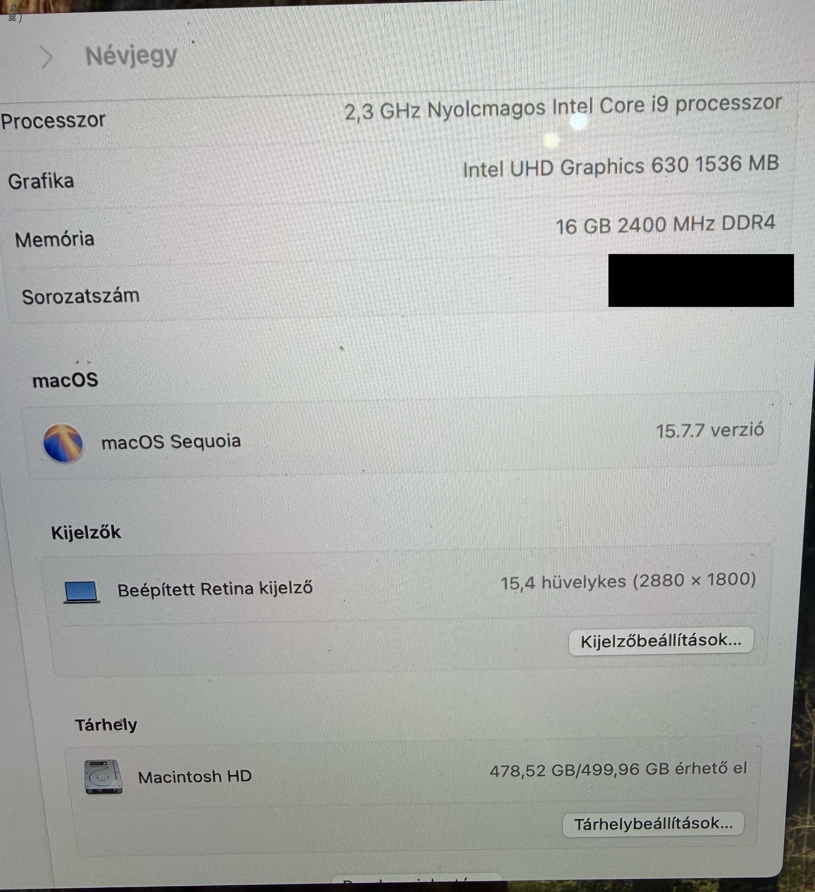 MacBook Pro 15 2019 I9/16GB RAM/512GB SSD/Radeon Pro 560X/Touchbar eladó!
