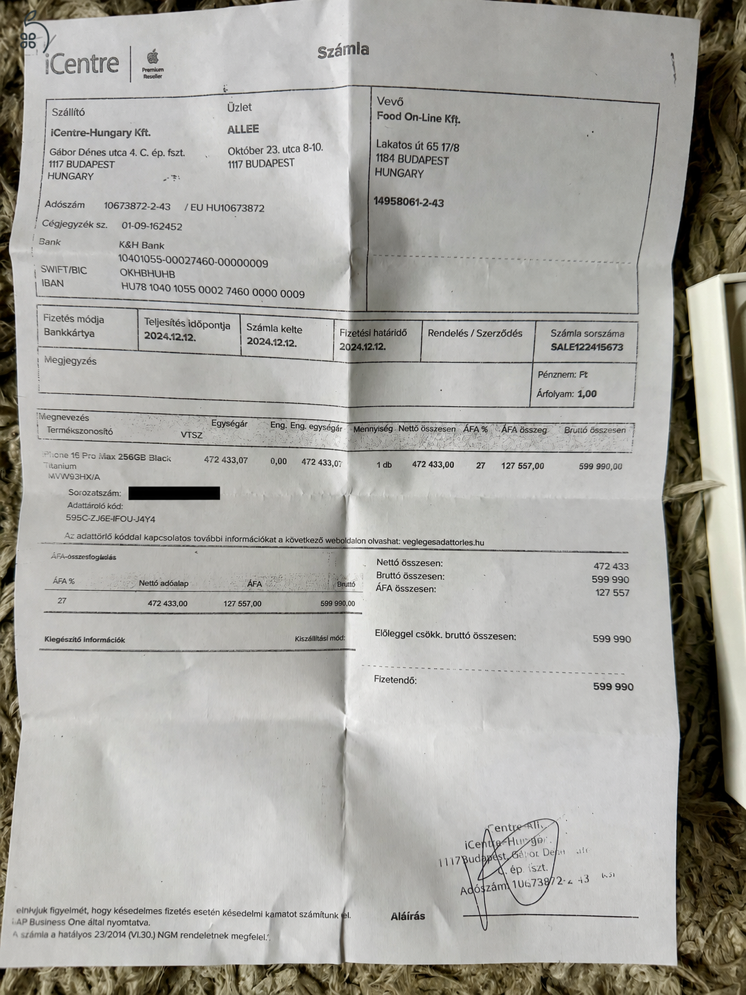 iPhone 16 pro max magánszemélytől Istyle Számla független első tulaj 256GB