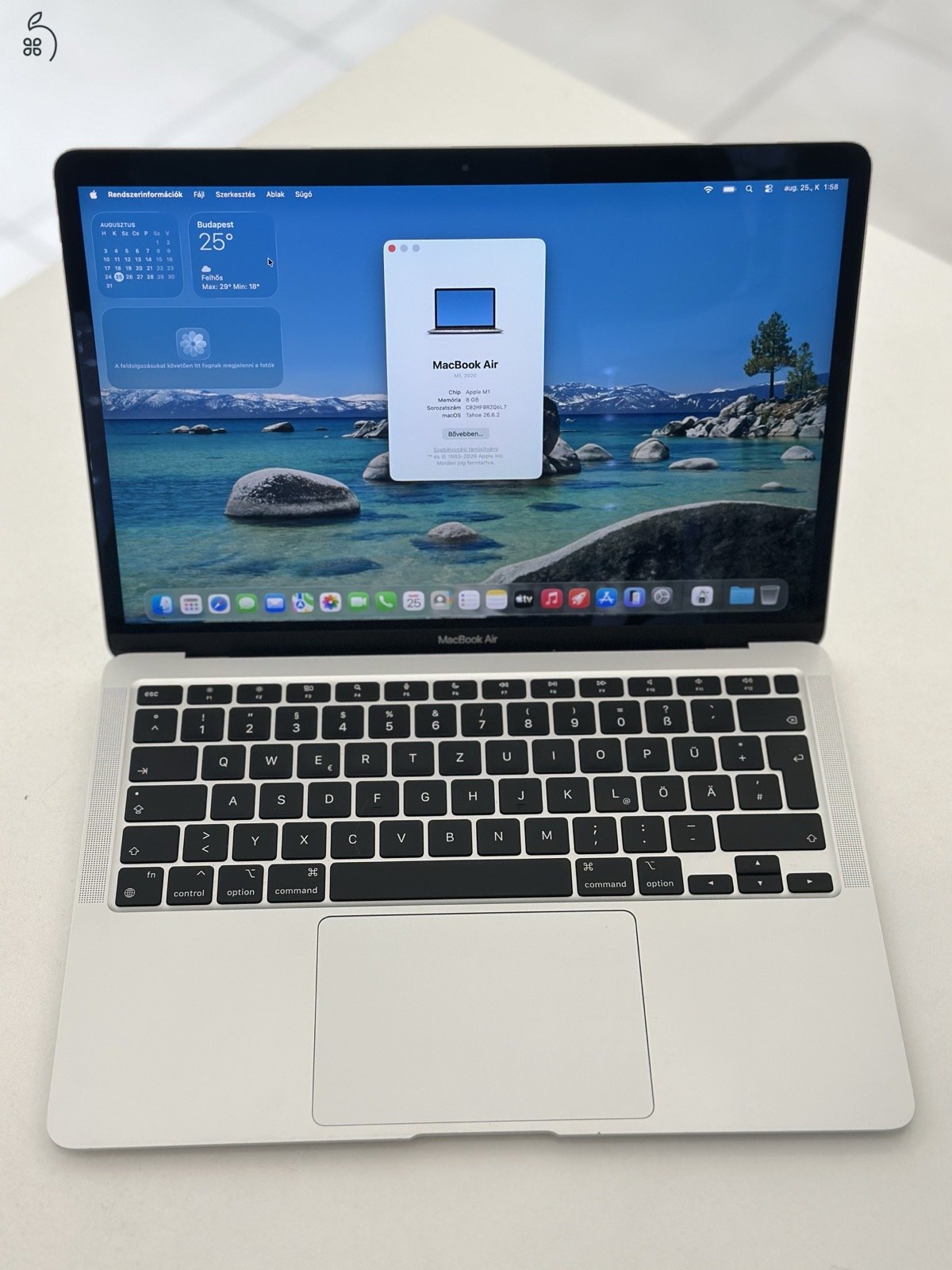 MacBook Air M1 13” 8GB/256ssd/EU bill./Akku 84%/1 hónap gar./p4998