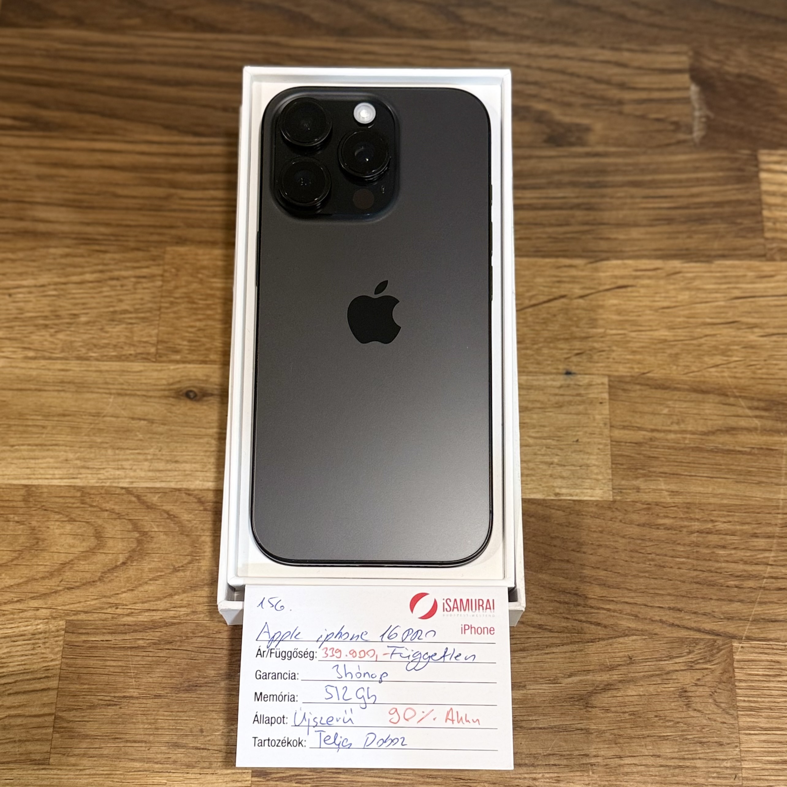Apple iPhone 16 Pro - 512GB - fekete - 90% akku (156.)