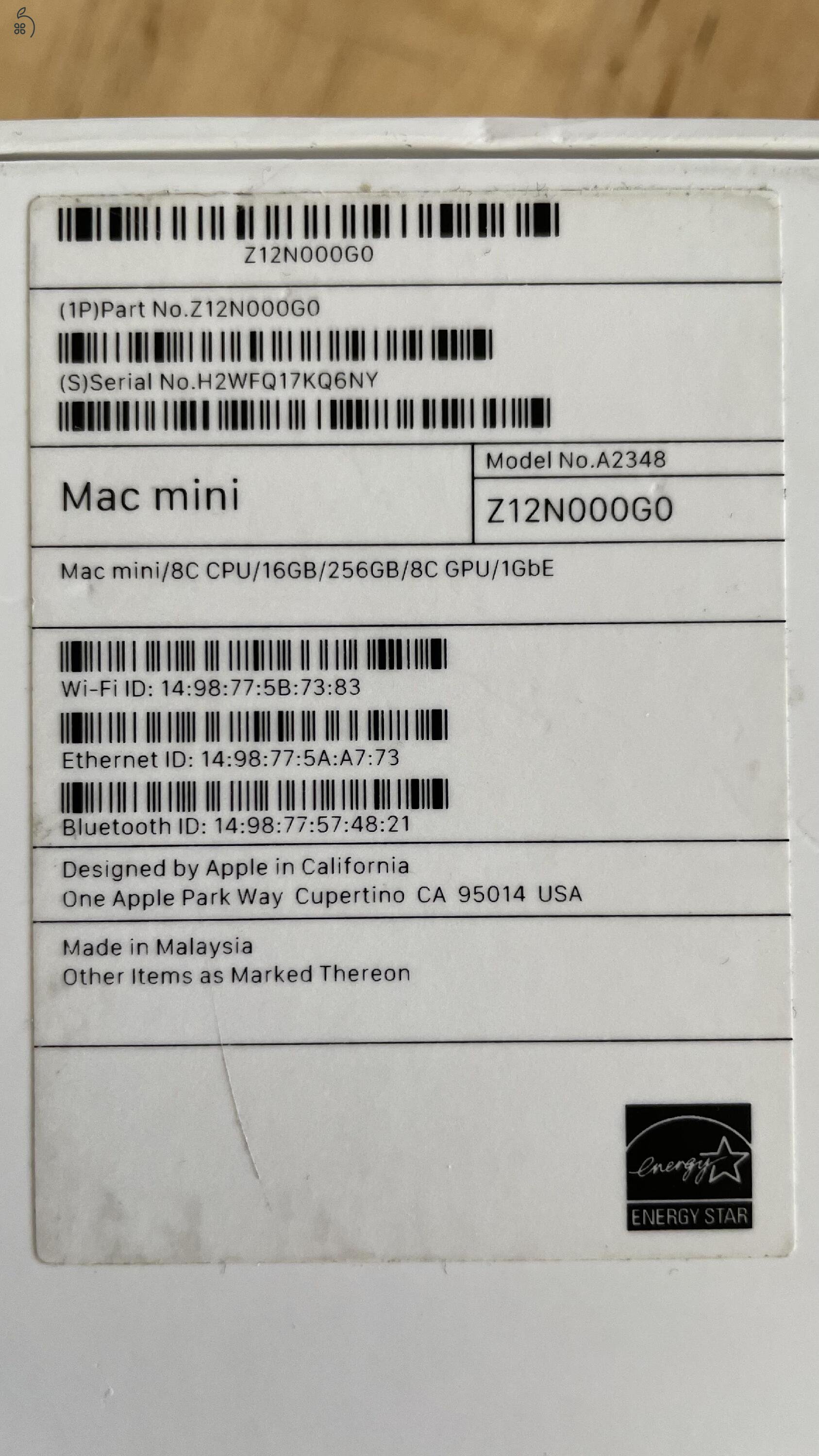 Eladó Mac Mini M1 16 GB/256GB