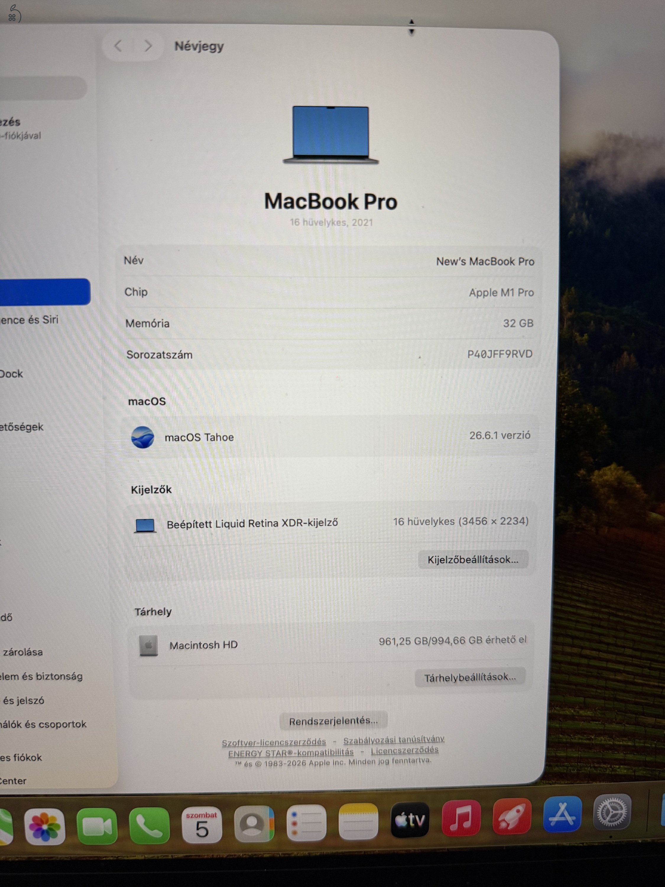 Macbook Pro 16”, M1 Pro, 32GB RAM, 1TB SSD