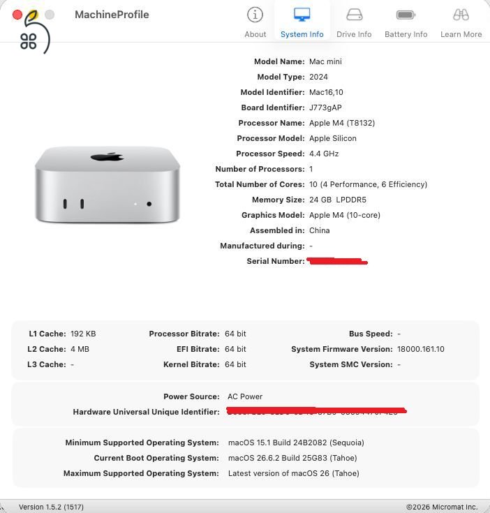Mac Mini M4 10CPU, 10GPU, 24GB mem, 2TB SSD