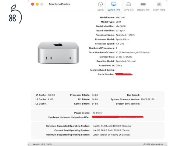 Mac Mini M4 10CPU, 10GPU, 24GB mem, 2TB SSD