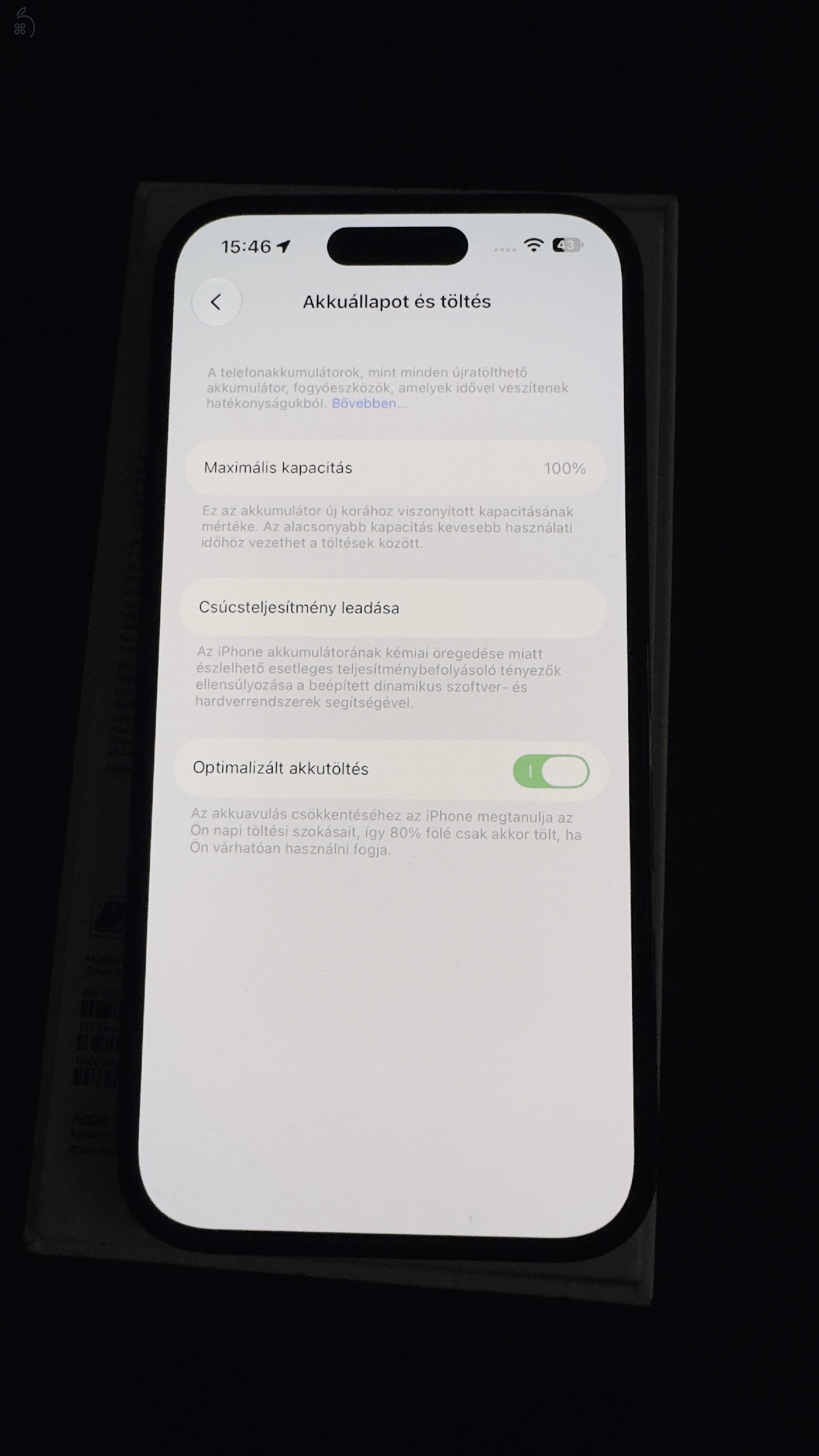 Iphone 14 pro-100% akkumlátor (gyári)