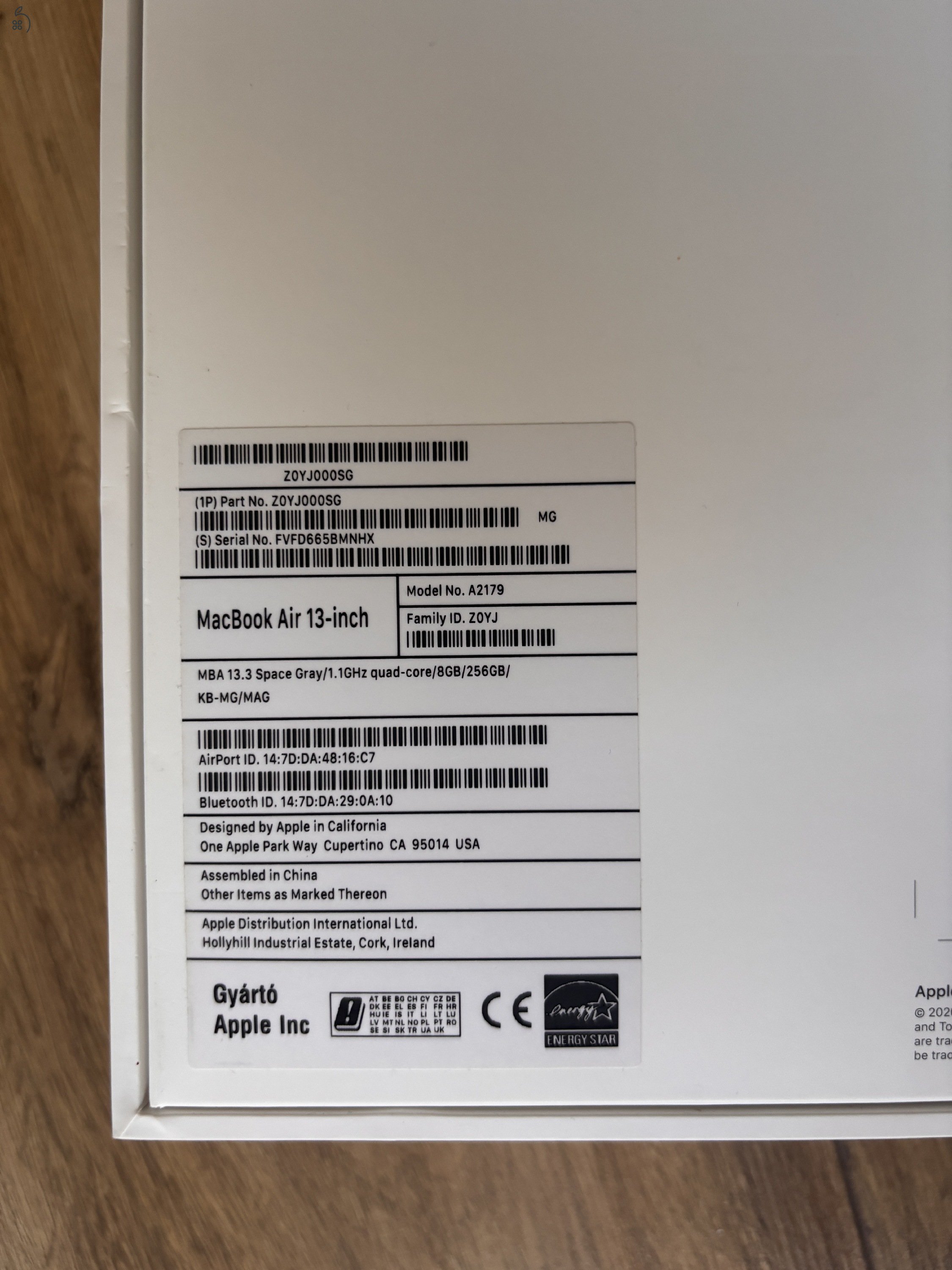 Apple MacBook Air 13” 2020 A2179 – hibás – alkatrésznek – hibátlan kijelző, billentyűzet, touchpad