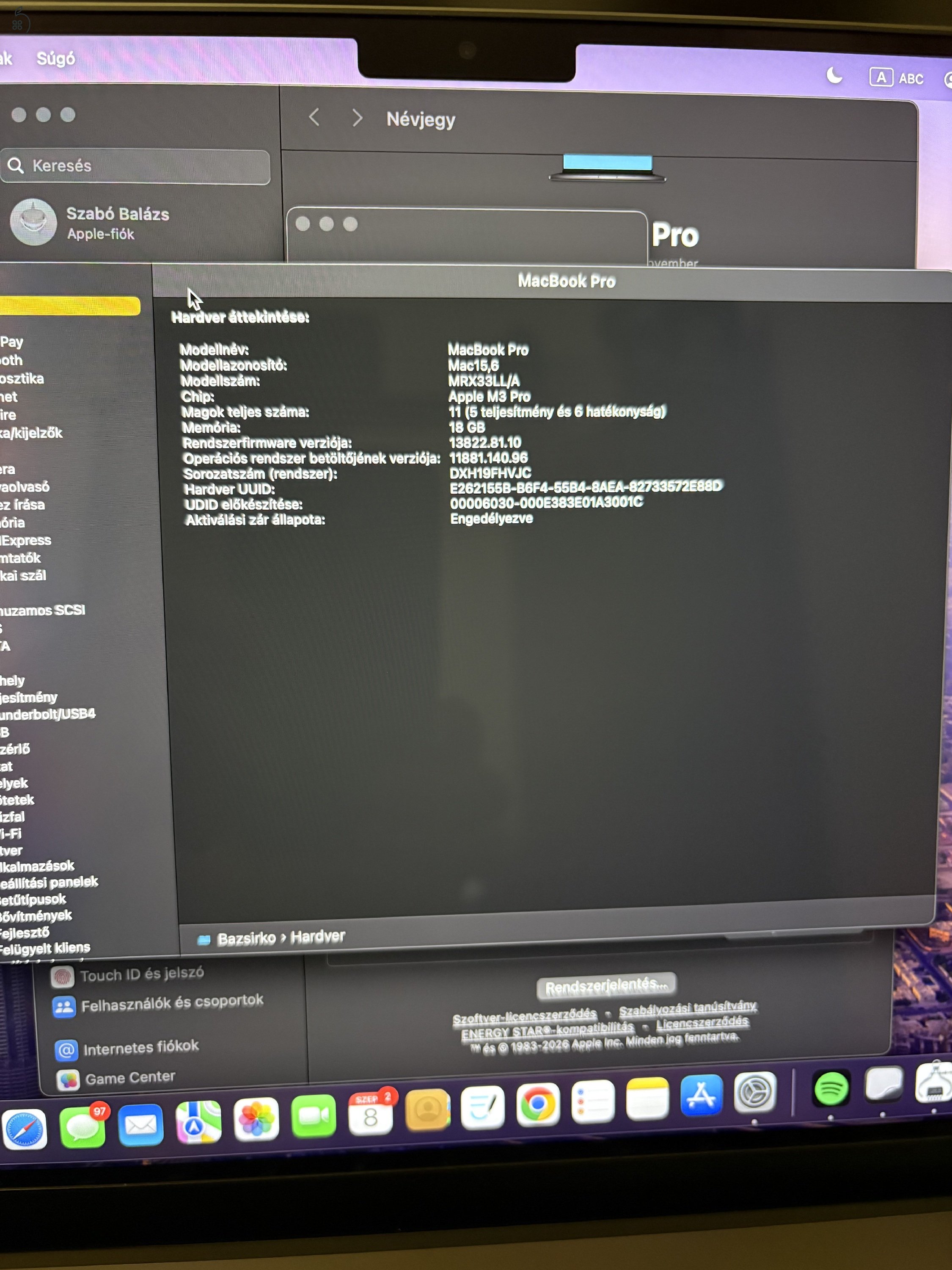 Eladó Macbook Pro M3 Pro | 18 GB | 512 GB SSD
