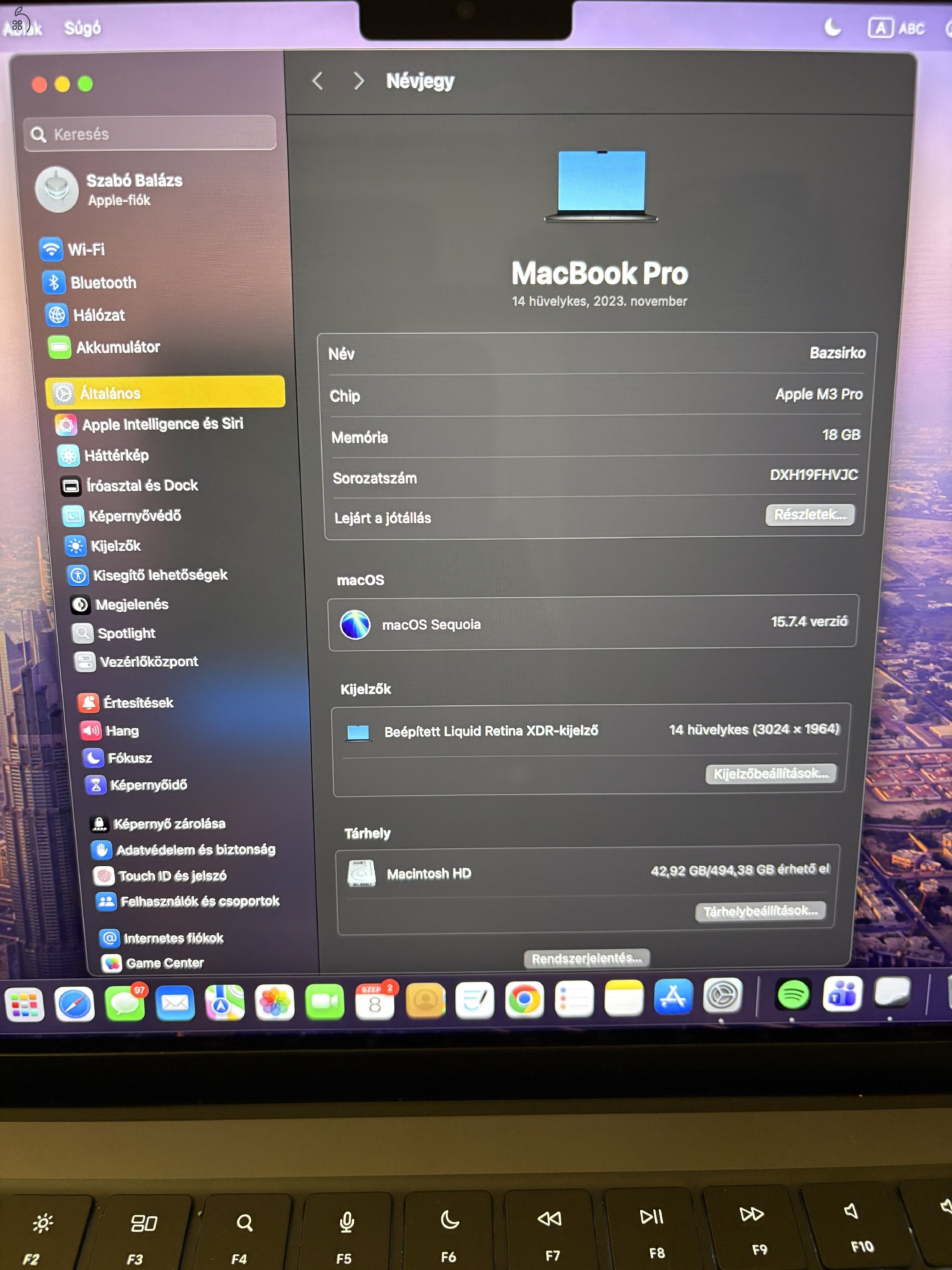 Eladó Macbook Pro M3 Pro | 18 GB | 512 GB SSD