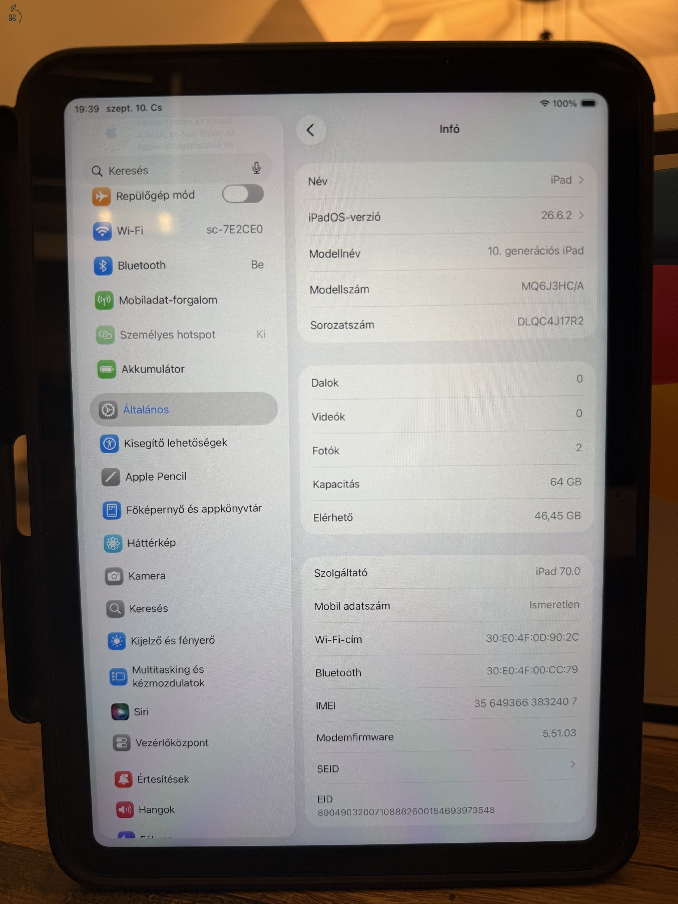 Ipad 10. Gyönyörű, karcmentes állapot. 