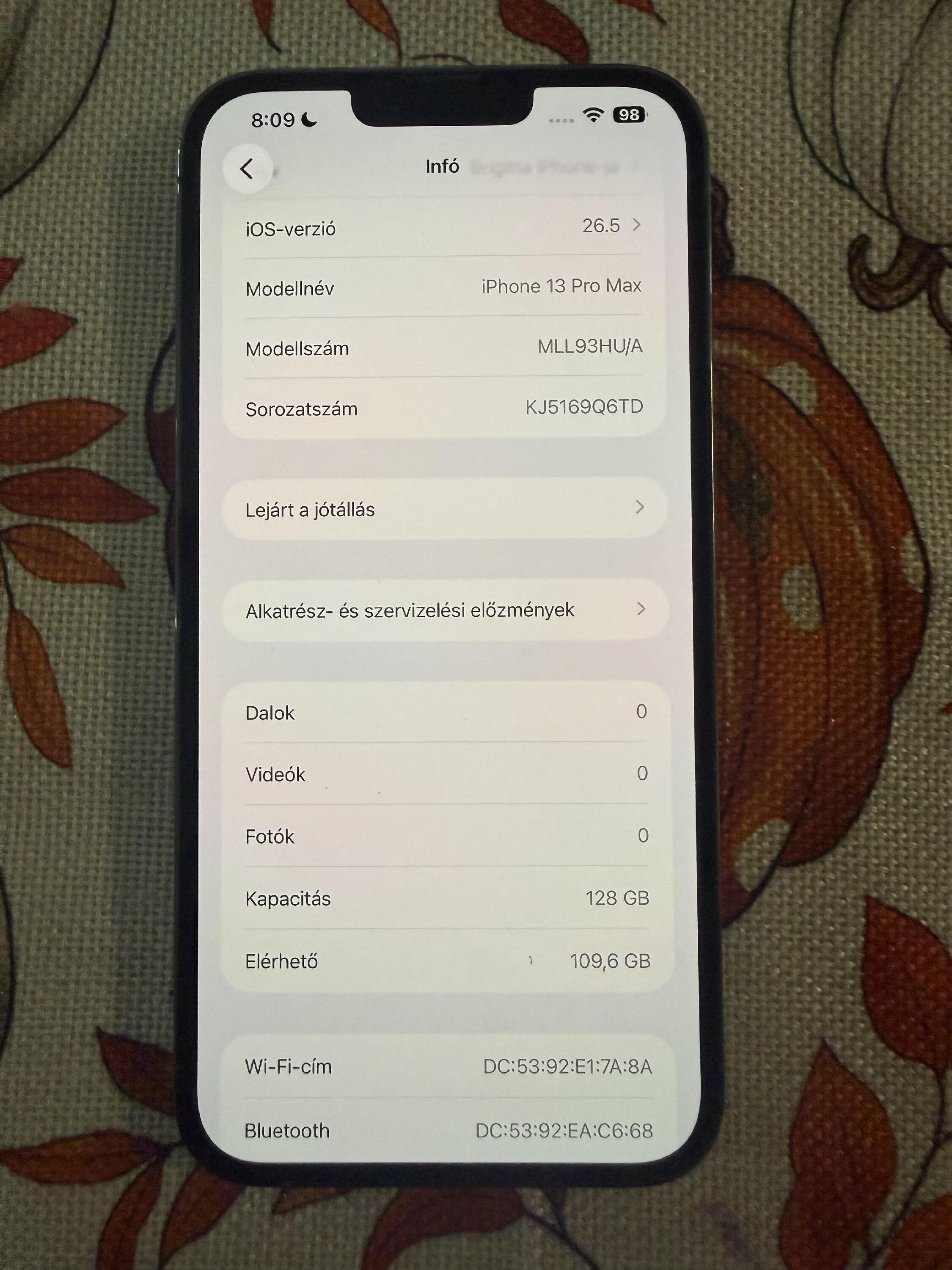 Eladó Apple iPhone 13 Pro Max 128 GB készülékem, készülékváltás miatt.