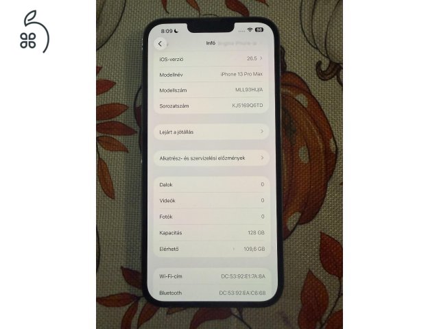 Eladó Apple iPhone 13 Pro Max 128 GB készülékem, készülékváltás miatt.