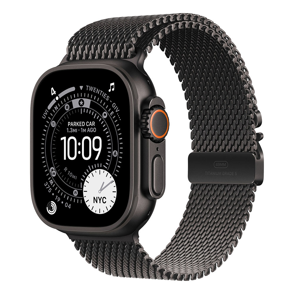Apple Watch Ultra 3 Cellular 49mm Black Titanium Case with Black Titanium Milanese Loop - Medium