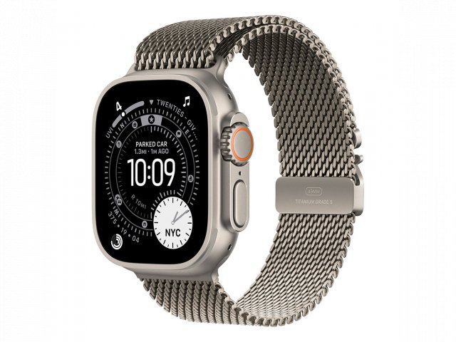 Apple Watch Ultra 3 Cellular 49mm Natural Titanium Case with Natural Titanium Milanese Loop - Medium