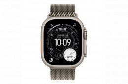 Apple Watch Ultra 3 Cellular 49mm Natural Titanium Case with Natural Titanium Milanese Loop - Medium