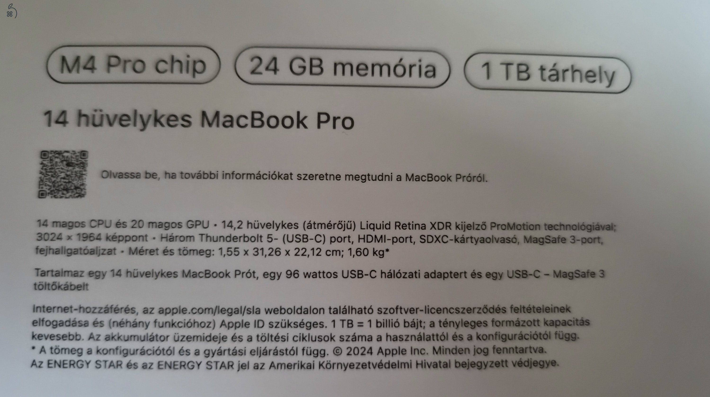 MacBook Pro 14” M4Pro Chip 14 mag CPU & 20 mag GPU, 24GB RAM, 1TB SSD, Akku: 100% 