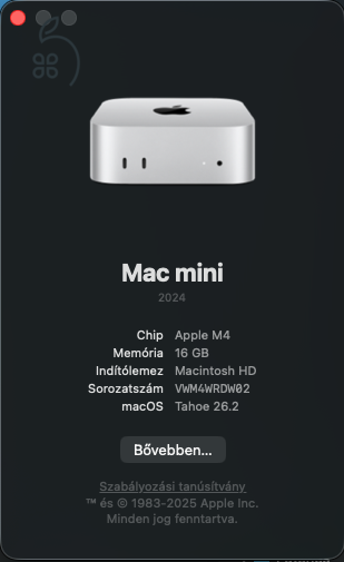 Mac mini M4 16GB + 1TB SSD + UGREEN Dock + Magic Mouse + billentyűzet