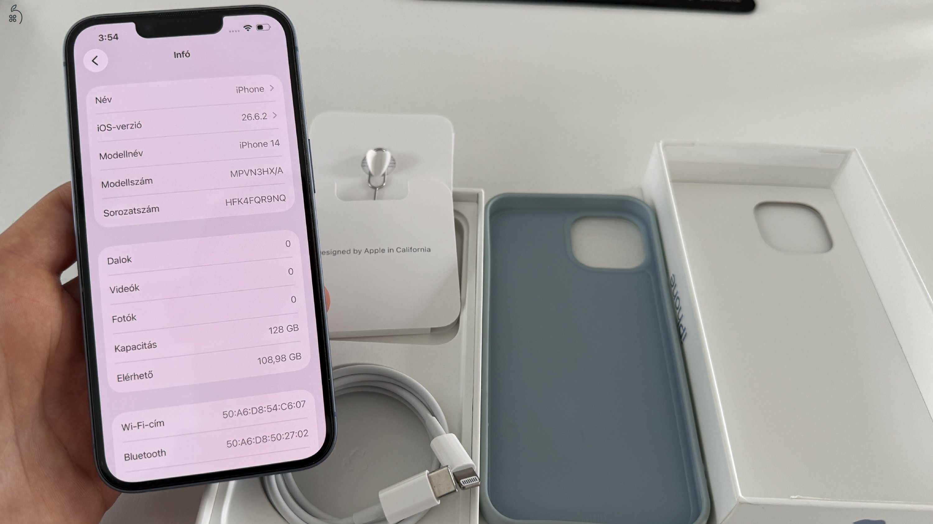 Apple iPhone 14 128GB, kék, 86% akksi, kiváló állapot, független