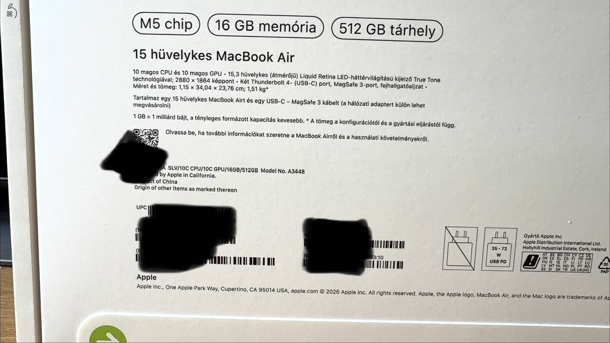 CSAK MA ! 3 év Garis Bontatlan Apple MacBook Air 15 M5 512GB