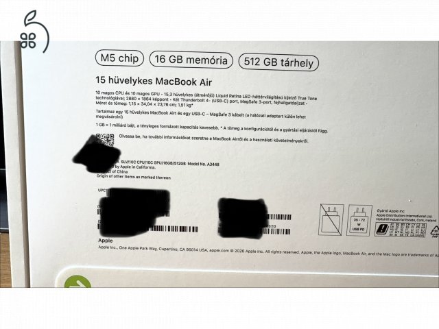 CSAK MA ! 3 év Garis Bontatlan Apple MacBook Air 15 M5 512GB