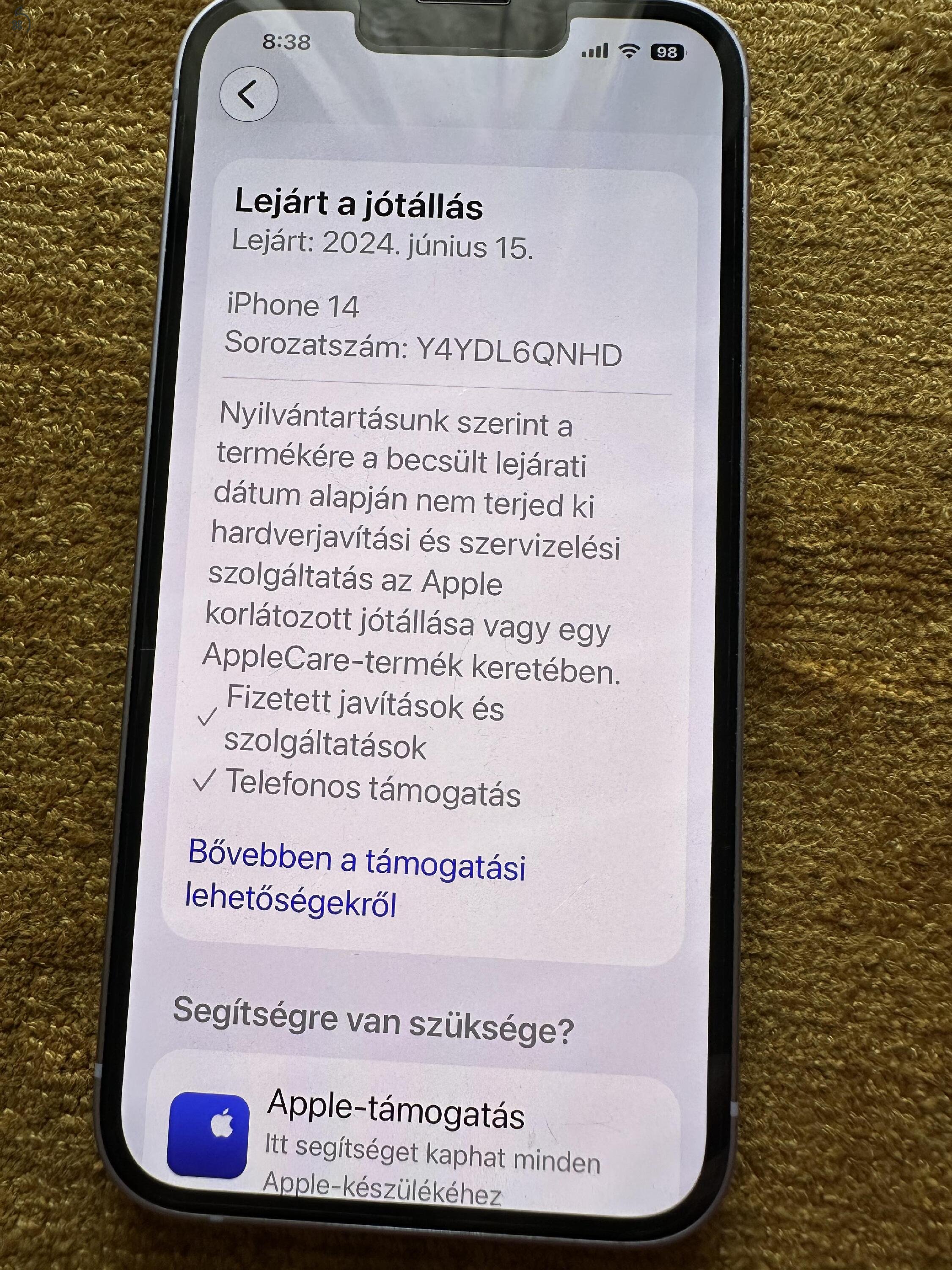 Eladó Iphone 14 hibátlan Független 1 gazdis.128gb Lila.