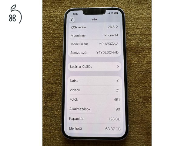Eladó Iphone 14 hibátlan Független 1 gazdis.128gb Lila.