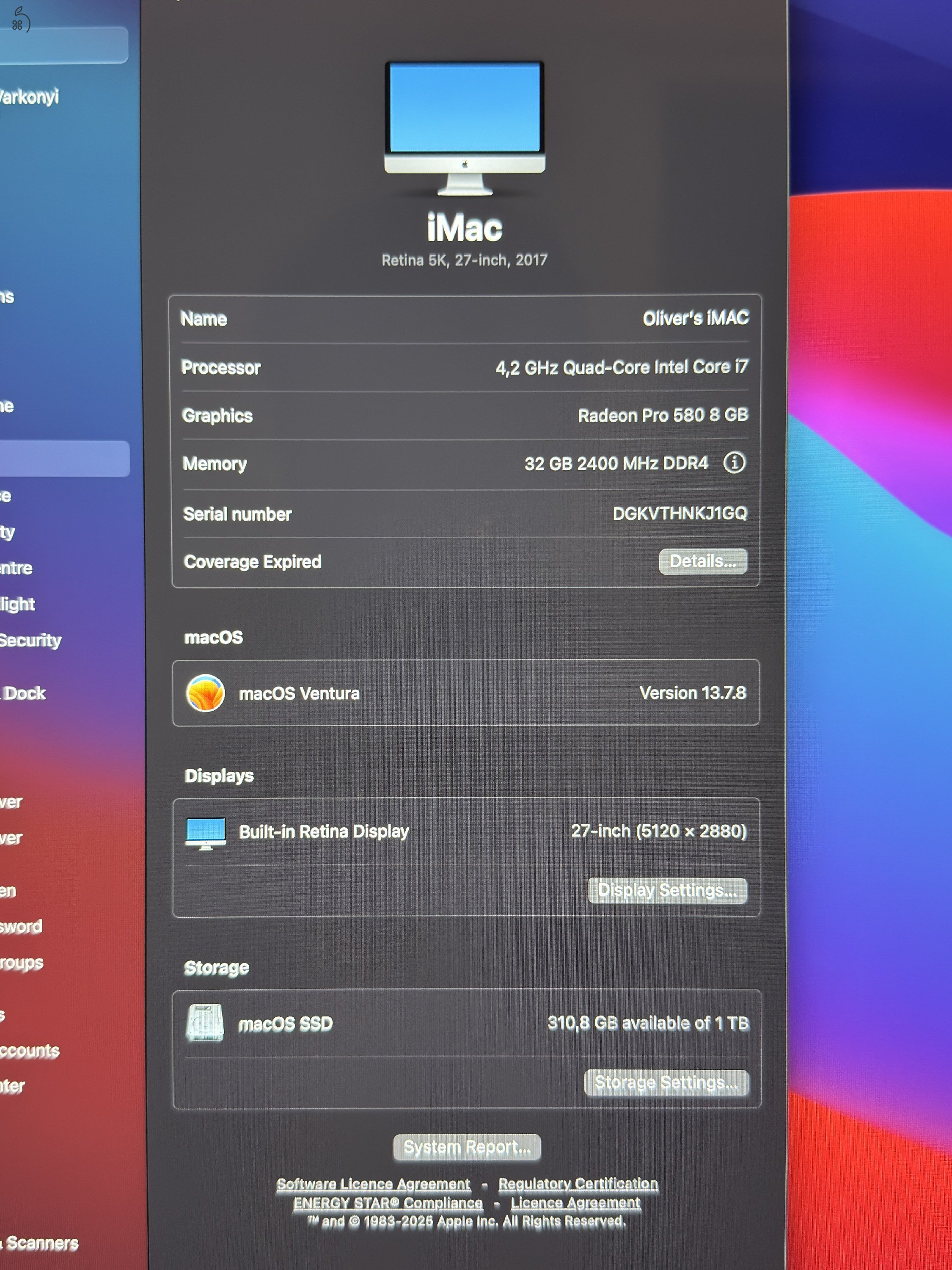 Kivánló állapotú, erős iMAC 2017 / 5K 27