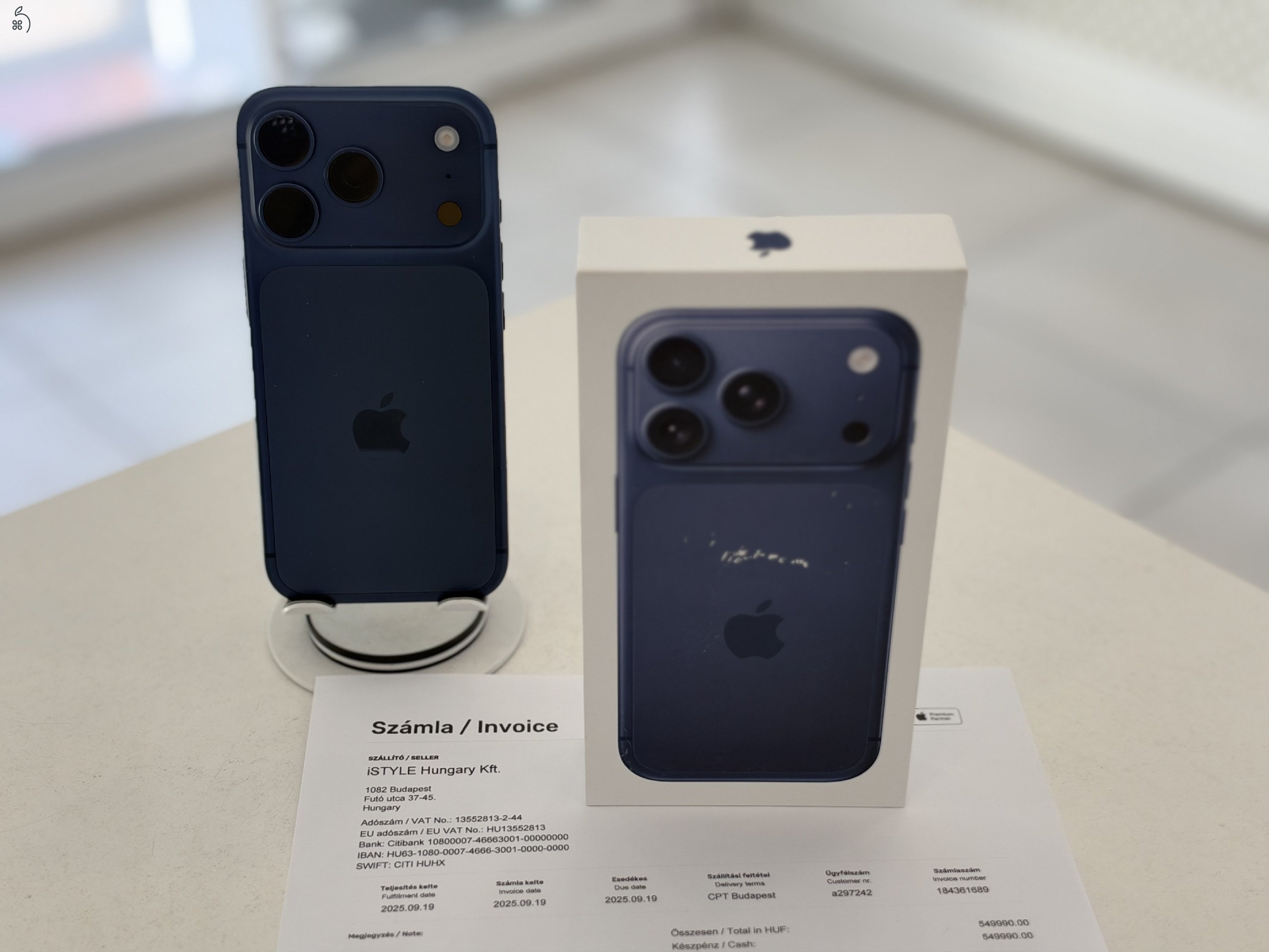 iPhone 17 Pro 256GB KÉK Független Mint Az Új/2028.09.19.Gar./Akku 93%/p5030