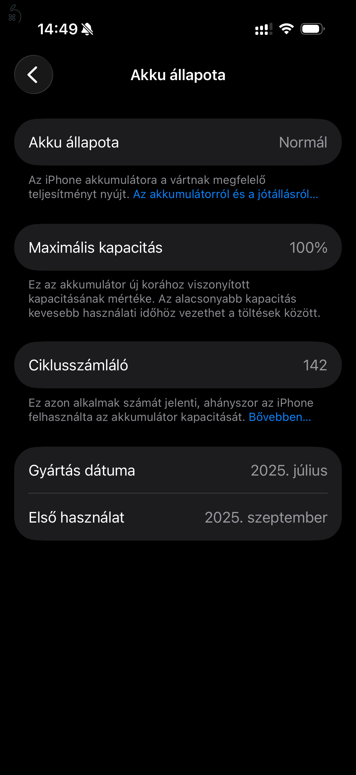 Iphone 17 Pro 256 GB Silver színben 100% -os Akkuval
