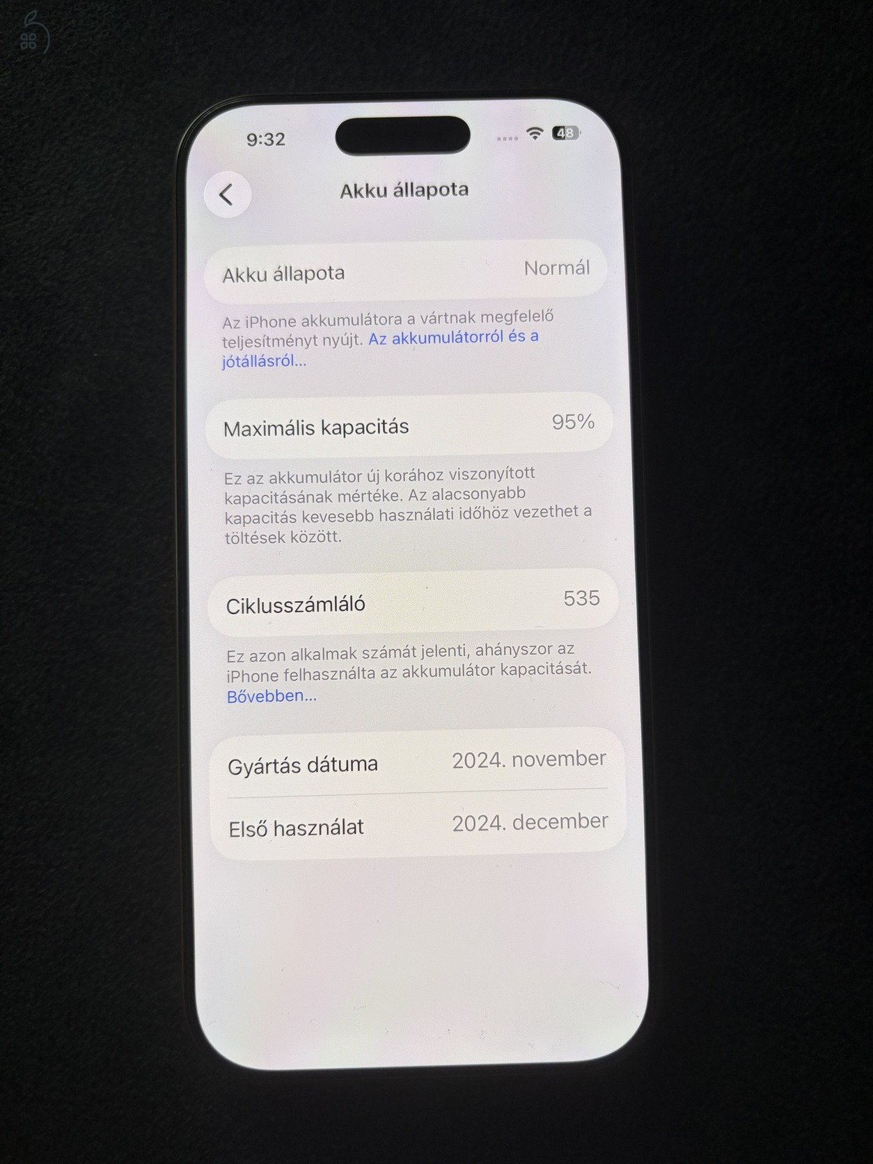 iPhone 16 Pro 95%-os akkumulátor, iStyle garancia 2026.12.24-ig, 4 tokkal és tartozékokkal 