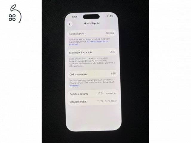iPhone 16 Pro 95%-os akkumulátor, iStyle garancia 2026.12.24-ig, 4 tokkal és tartozékokkal 
