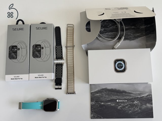 Apple Watch Ultra 1 49 mm Titanium – GPS + Cellular (GSM) változat, karcmentes kijelző 86% akku + 3 szíj