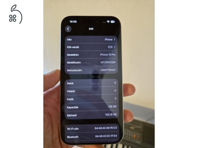 iPhone 15 Pro 128GB – karcmentes – 88% akku – 3 tok + kábel