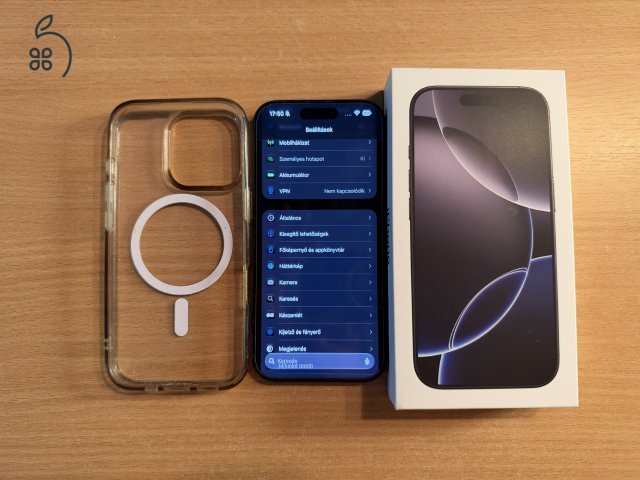 Hibátlan iPhone 16 Pro 128 GB Fekete Titán, Kártyafüggetlen, 1 év garancia, 92% akku