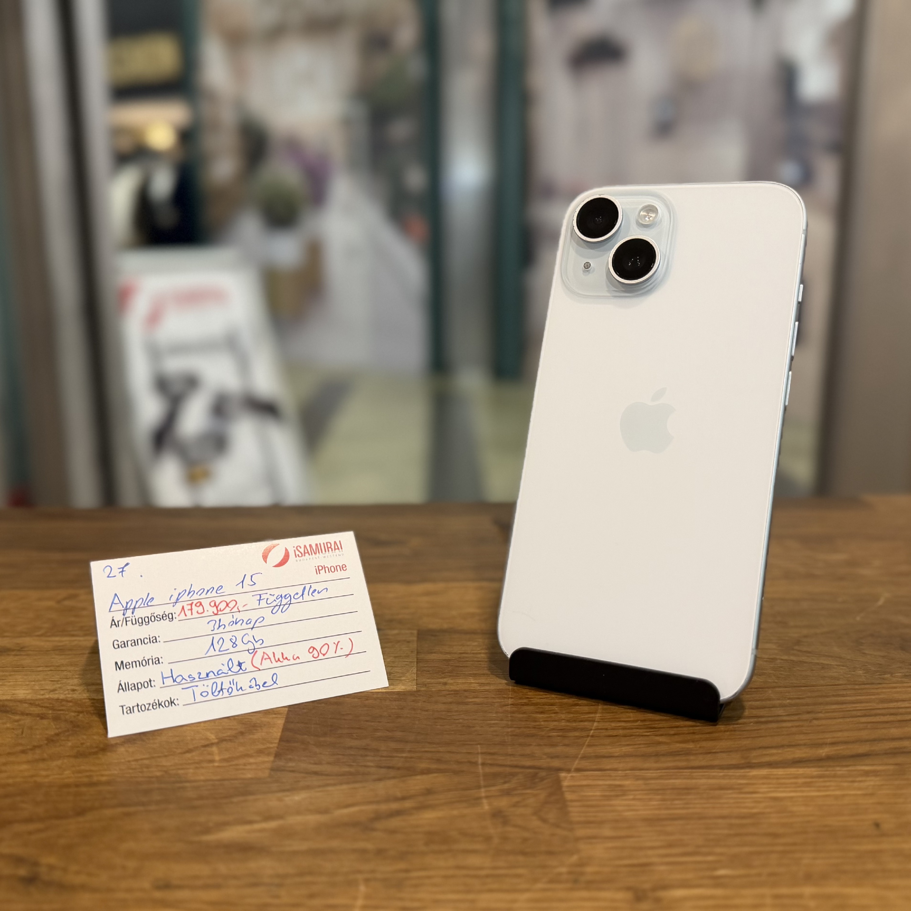Apple iPhone 15 - 128GB - Kék - Akku 90%( 27.)
