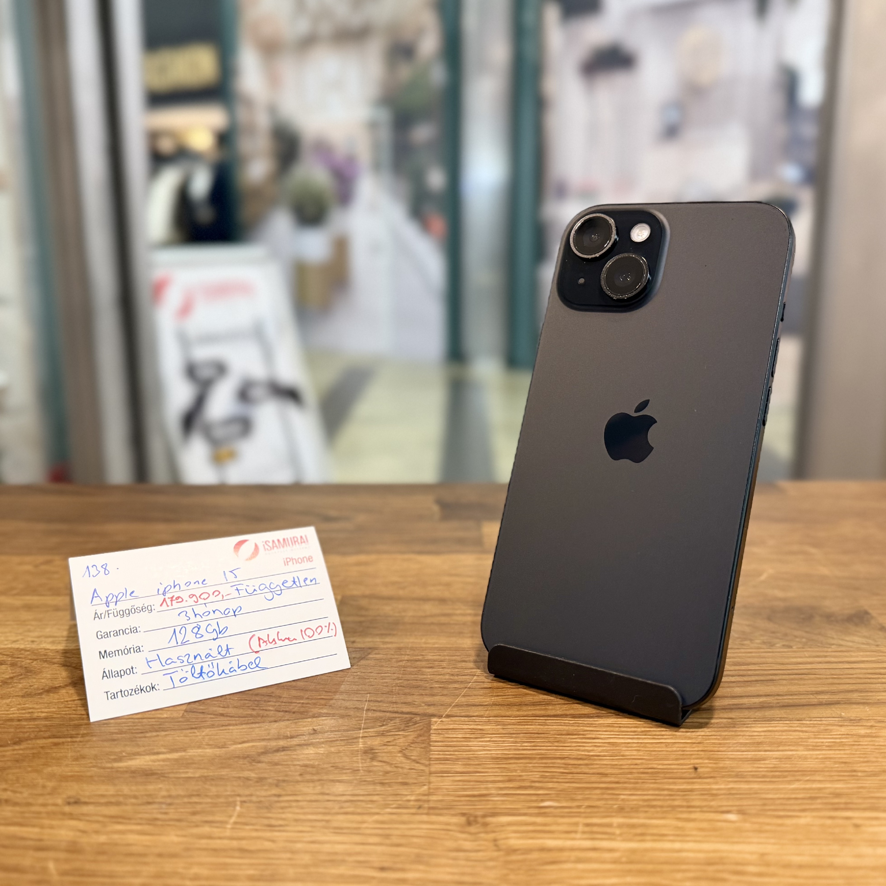 Apple iPhone 15 - 128GB - Fekete - Független - Akku 100% ( 138.)
