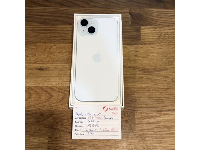 Apple iPhone 15 - 128GB - Kék - Független - Újszerű - Akku 100% ( 21.)