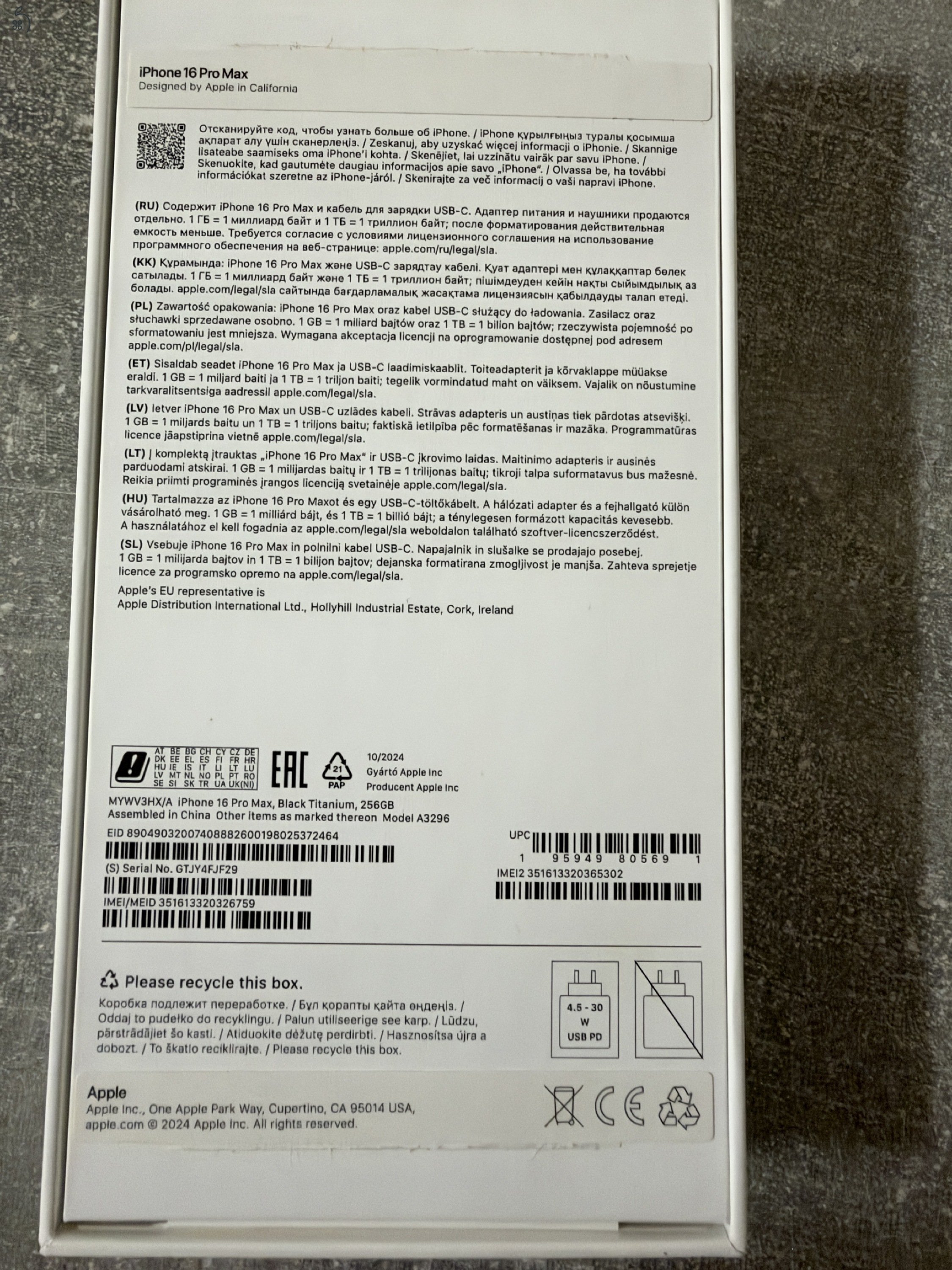 Iphone 16 Pro max fekete 256 GB 94% akksi