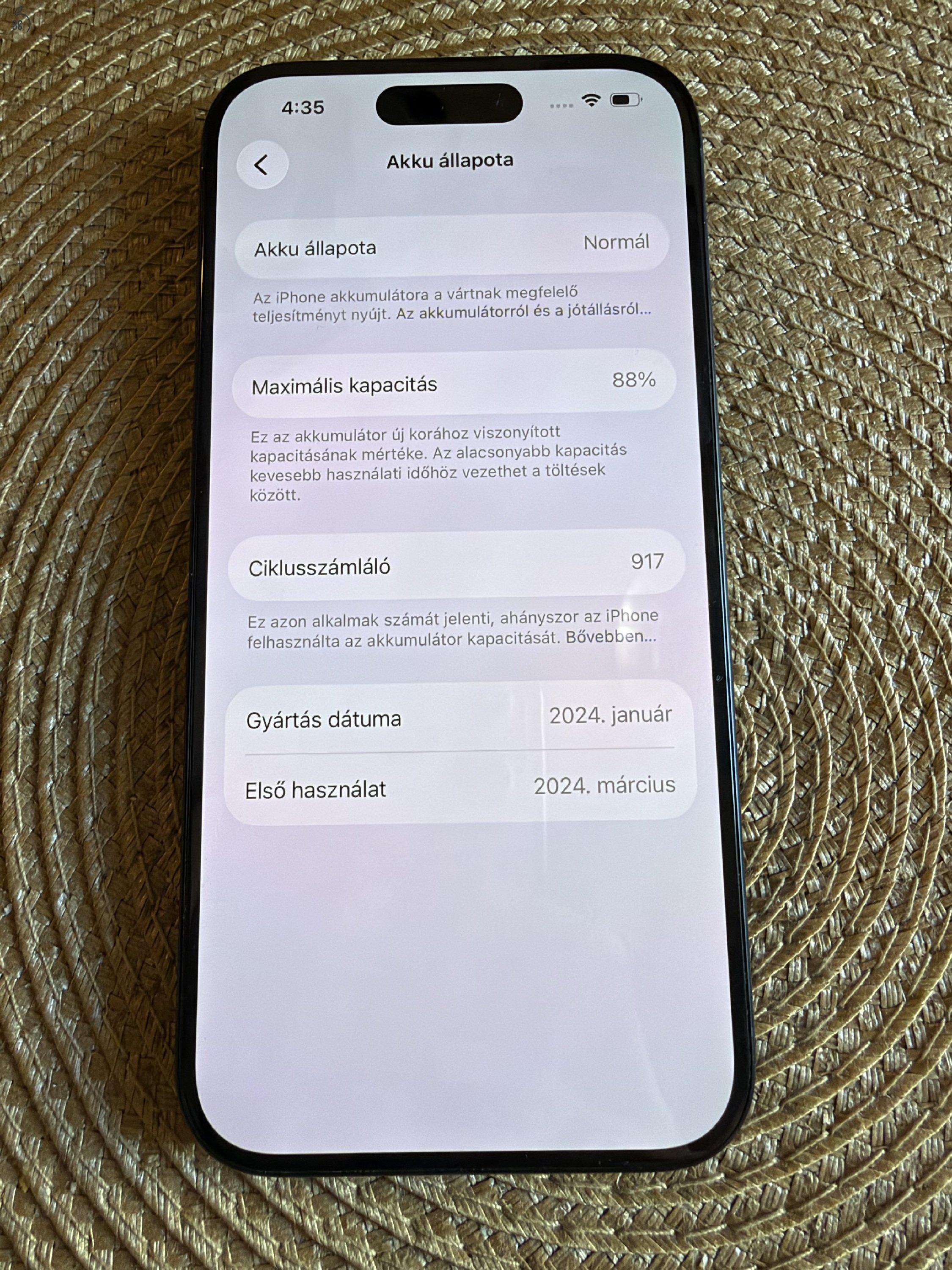 Iphone 15 pro 128gb 88% akkumlátor