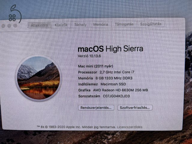 Mac mini (2011 nyár) 8 GB memóriával